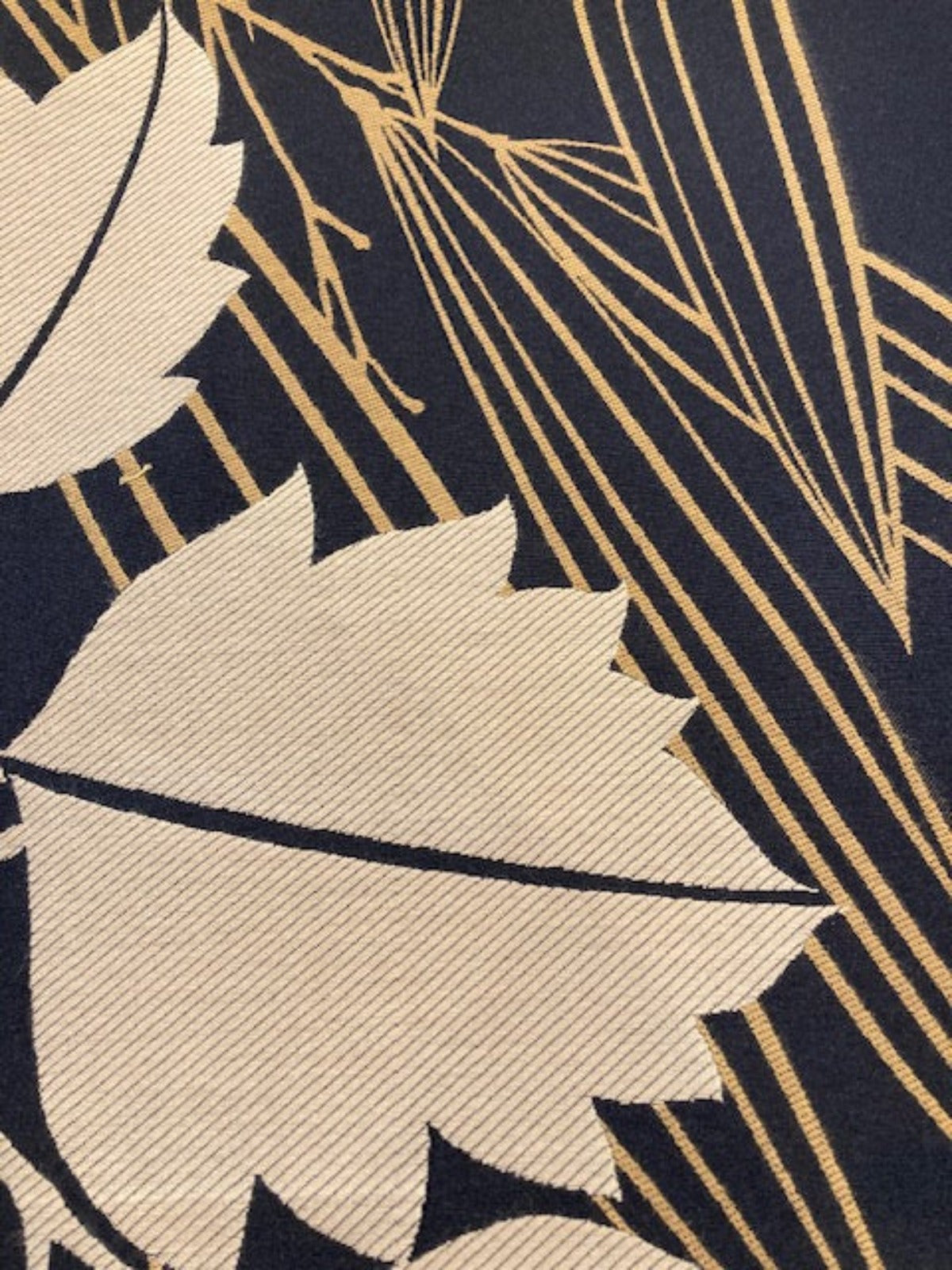 Gold Oak & Chestnut Leaf on Black Jacquard