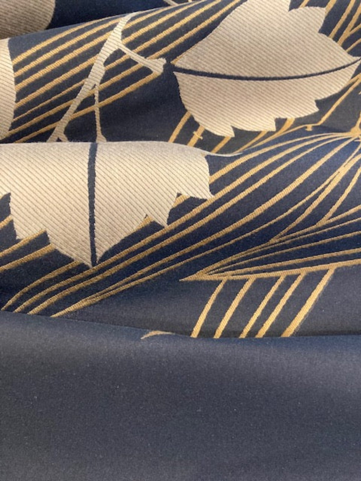 Gold Oak & Chestnut Leaf on Black Jacquard