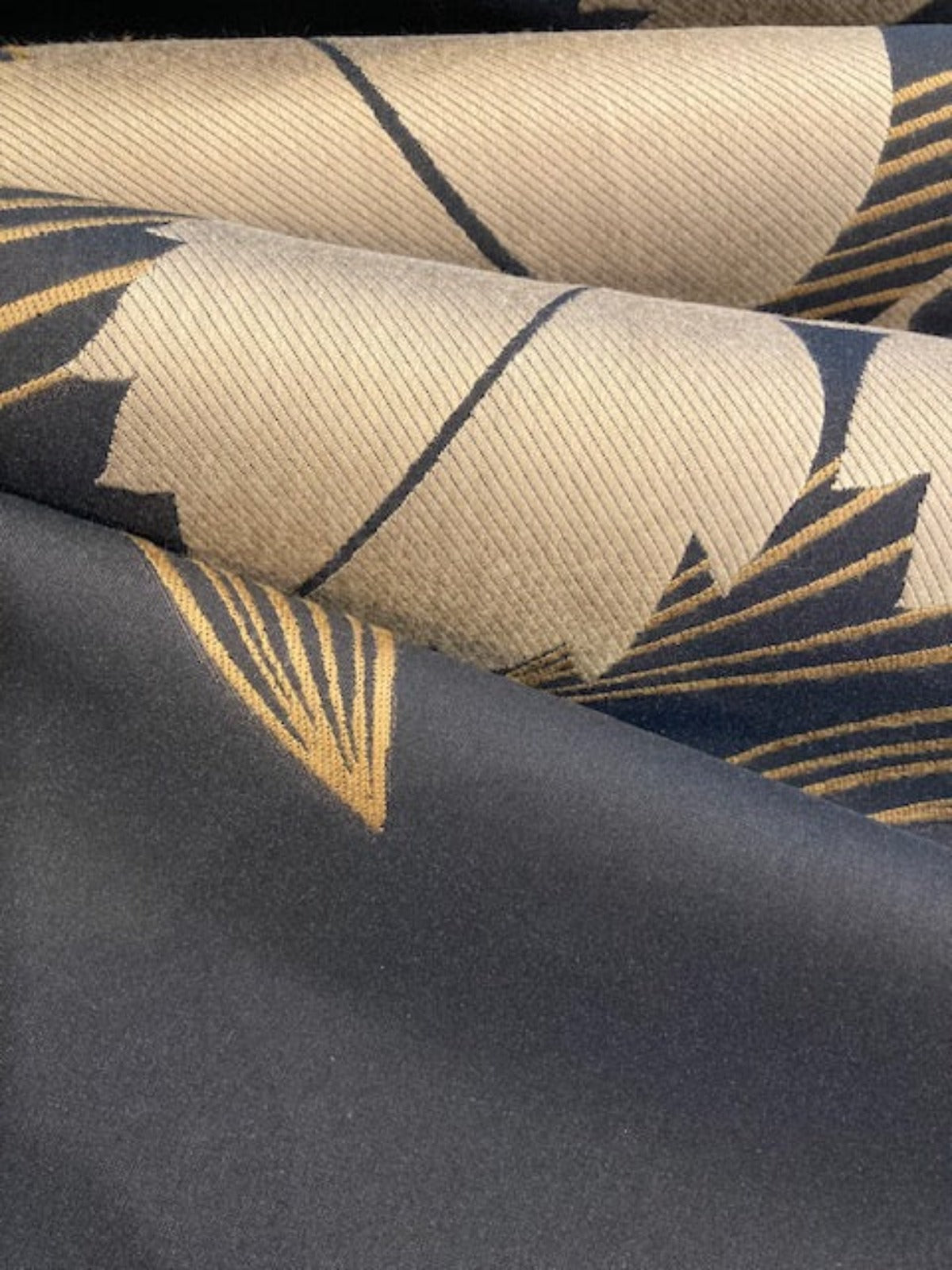 Gold Oak & Chestnut Leaf on Black Jacquard