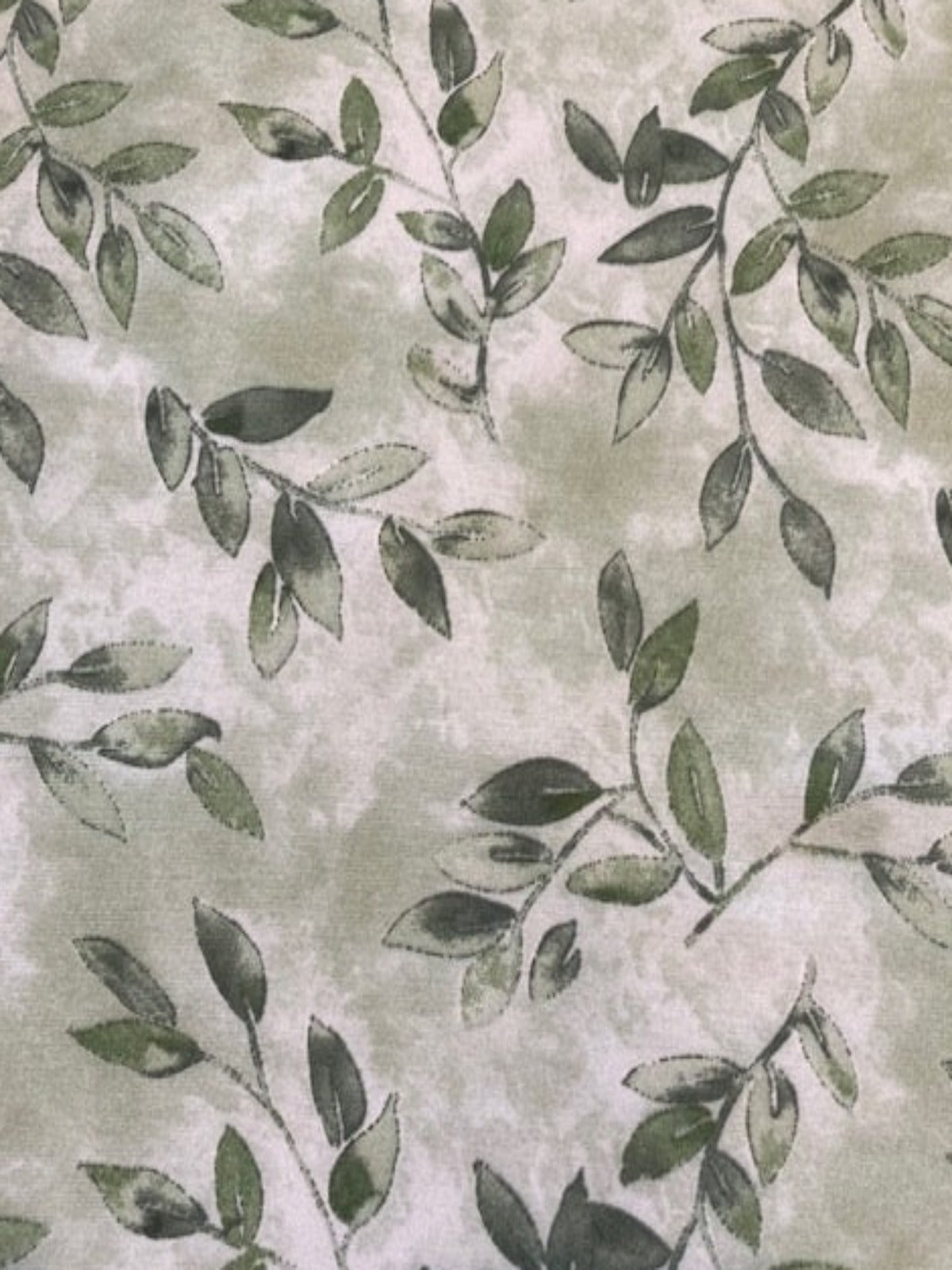 Shades of Green Leaf Sprigs on Silky Woven