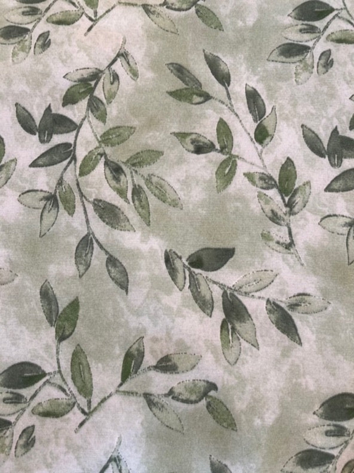 Shades of Green Leaf Sprigs on Silky Woven