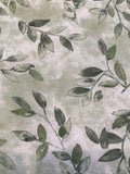 Shades of Green Leaf Sprigs on Silky Woven
