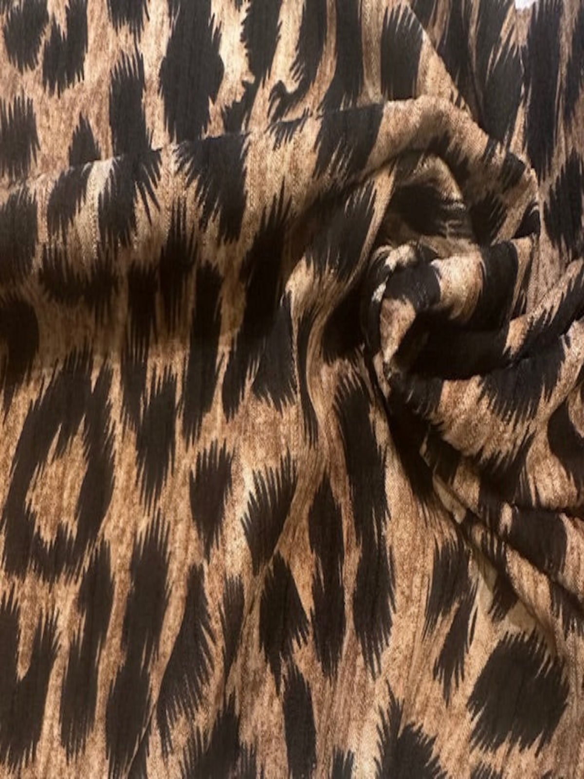 Brushstroke Effect Brown Crepe Leopard Print