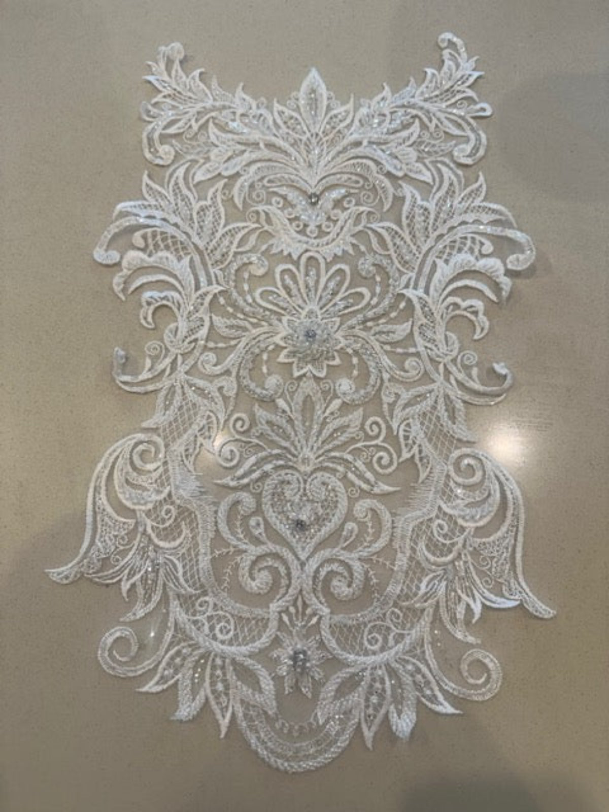 Ivory Embroidered Beaded & Sequined Large Placement Applique 50cm Long