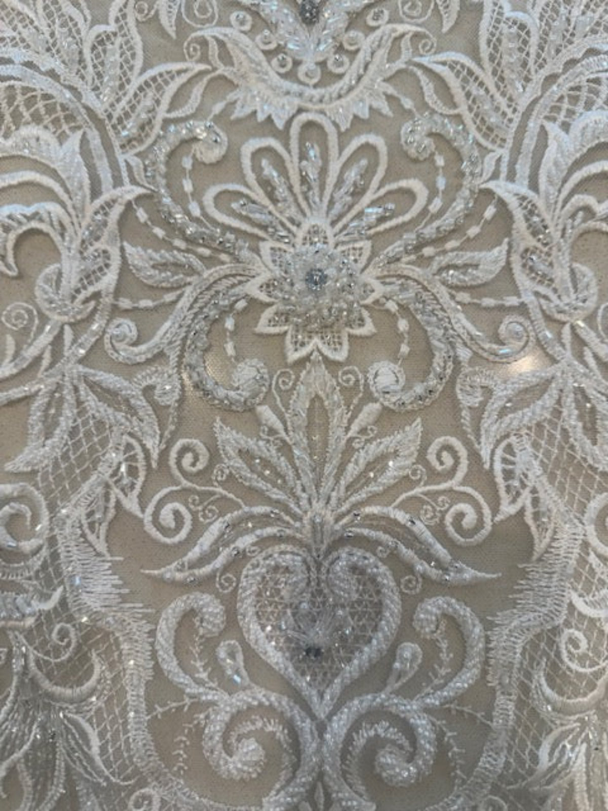 Ivory Embroidered Beaded & Sequined Large Placement Applique 50cm Long