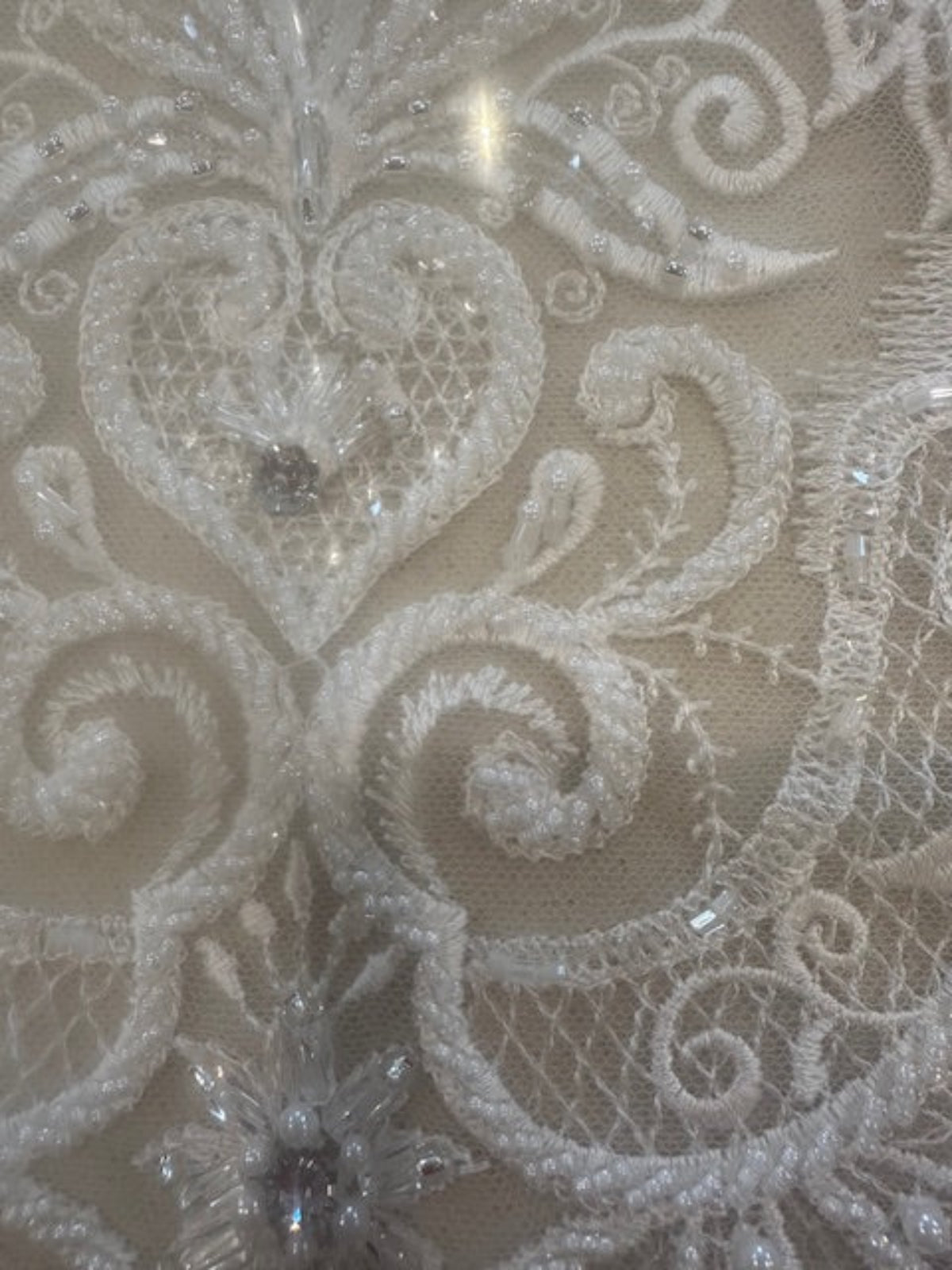 Ivory Embroidered Beaded & Sequined Large Placement Applique 50cm Long