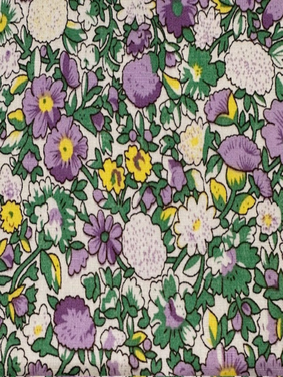 Lilac & Green Cotton Lawn with Yellow Highlights