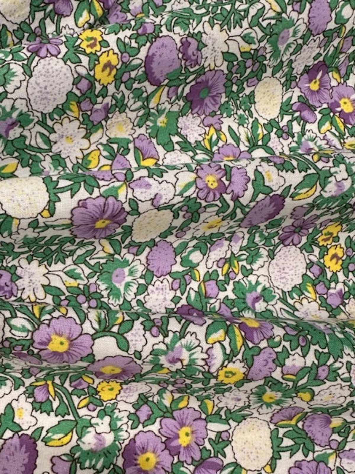 Lilac & Green Cotton Lawn with Yellow Highlights