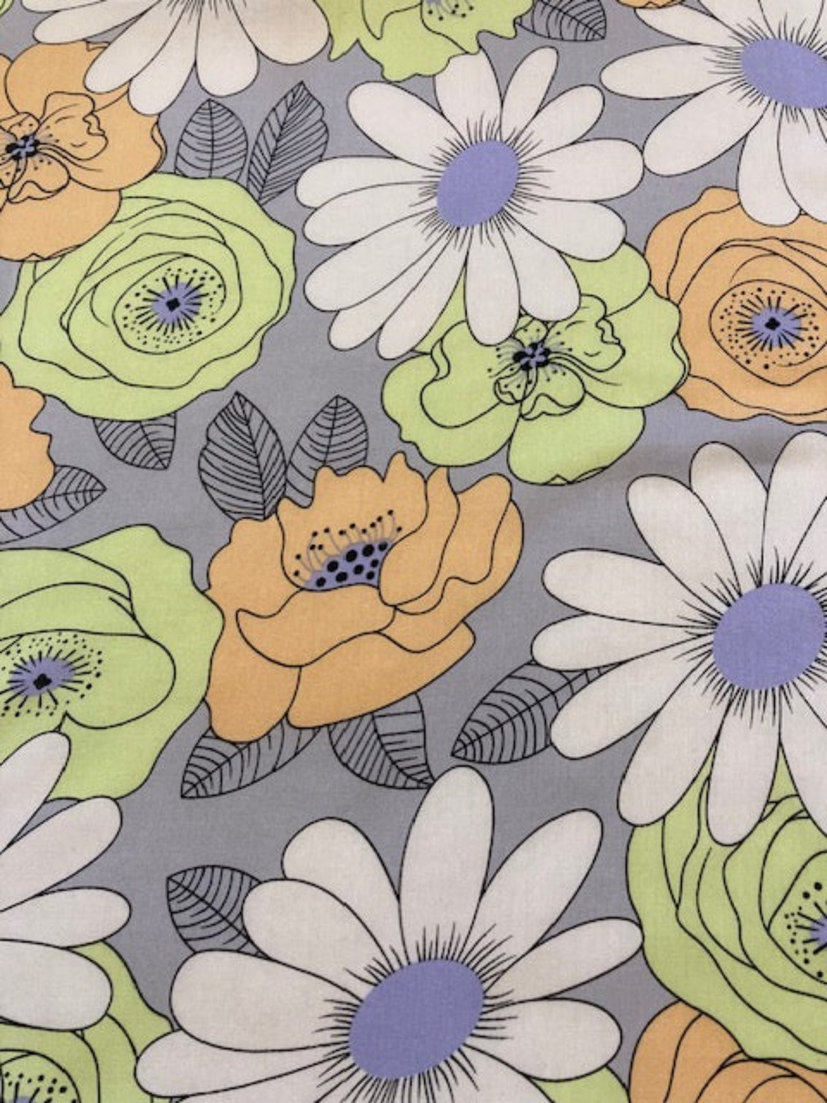 Lime/Coral Flower on Grey Viscose