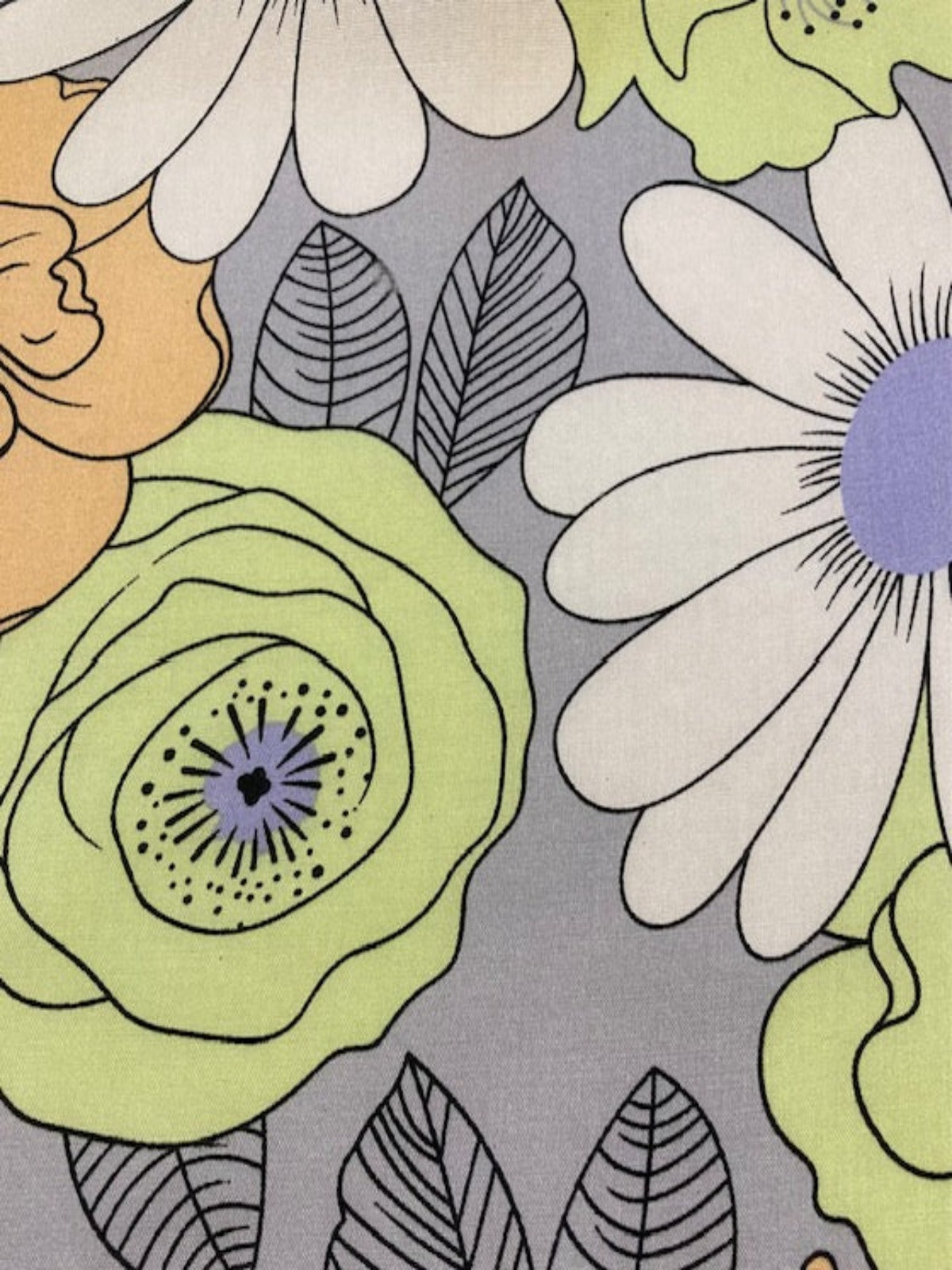 Lime/Coral Flower on Grey Viscose