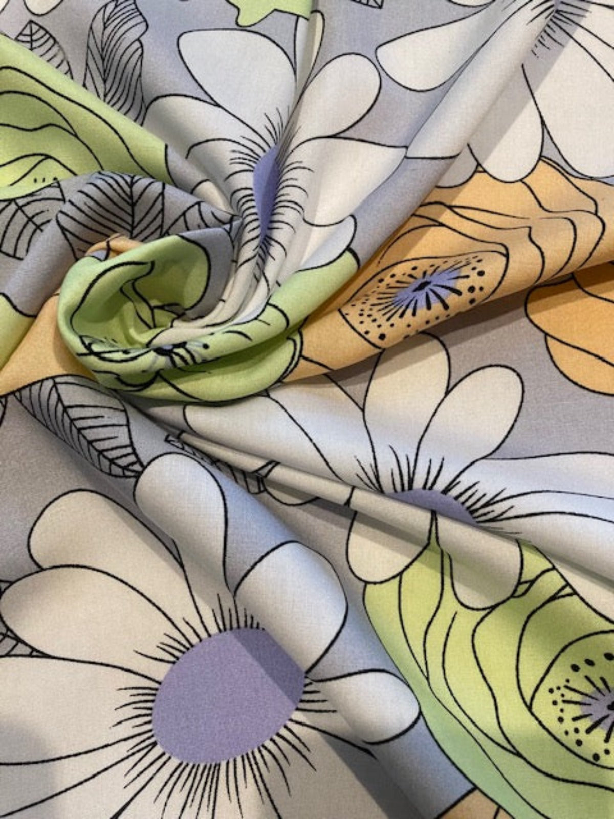 Lime/Coral Flower on Grey Viscose