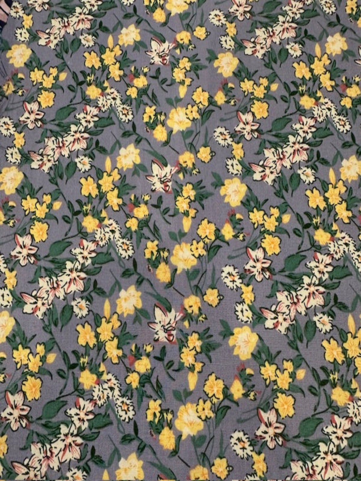 Yellow Wildflowers on Dusty Blue Cotton Lawn – 100% Cotton, 145 cm Wide
