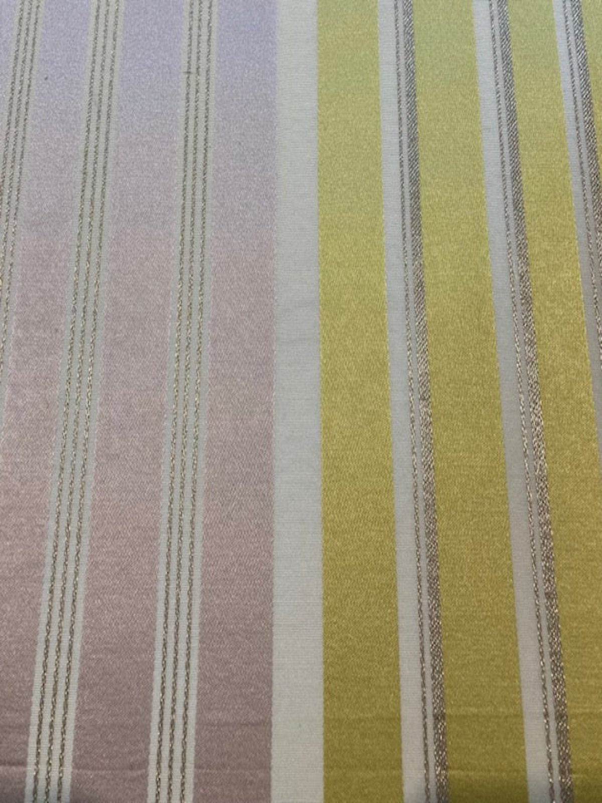 Pale Lilac & Lime Stripe with Lurex Detail. Stripes Run Along the Fabric