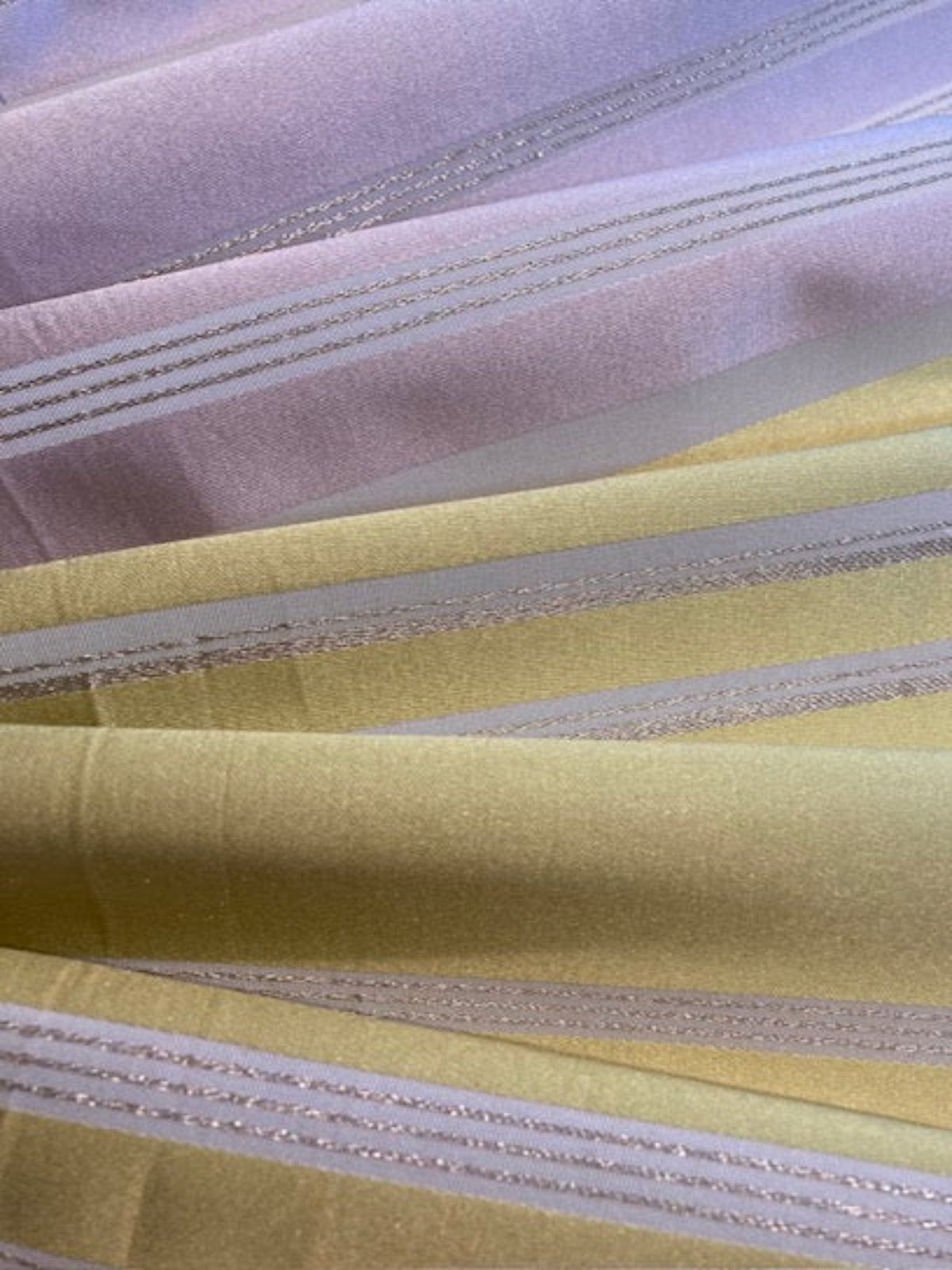 Pale Lilac & Lime Stripe with Lurex Detail. Stripes Run Along the Fabric