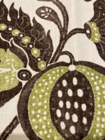 Lime/Brown Flowers & Fruits on Linen Mix "Sanderson - China Blue"