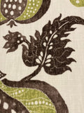 Lime/Brown Flowers & Fruits on Linen Mix "Sanderson - China Blue"