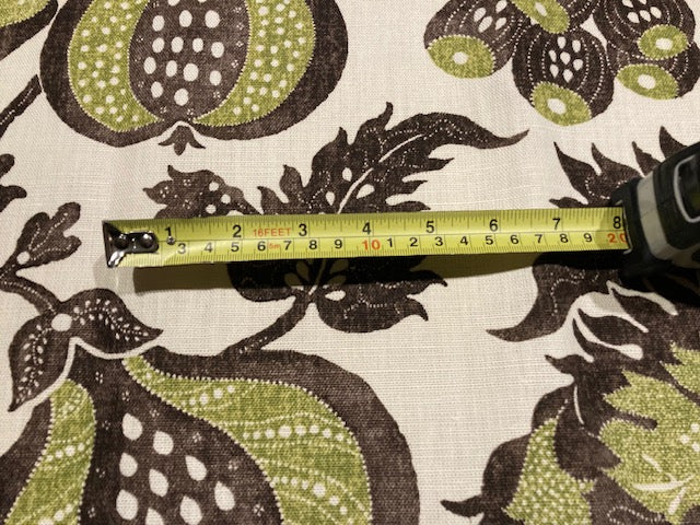 Lime/Brown Flowers & Fruits on Linen Mix "Sanderson - China Blue"