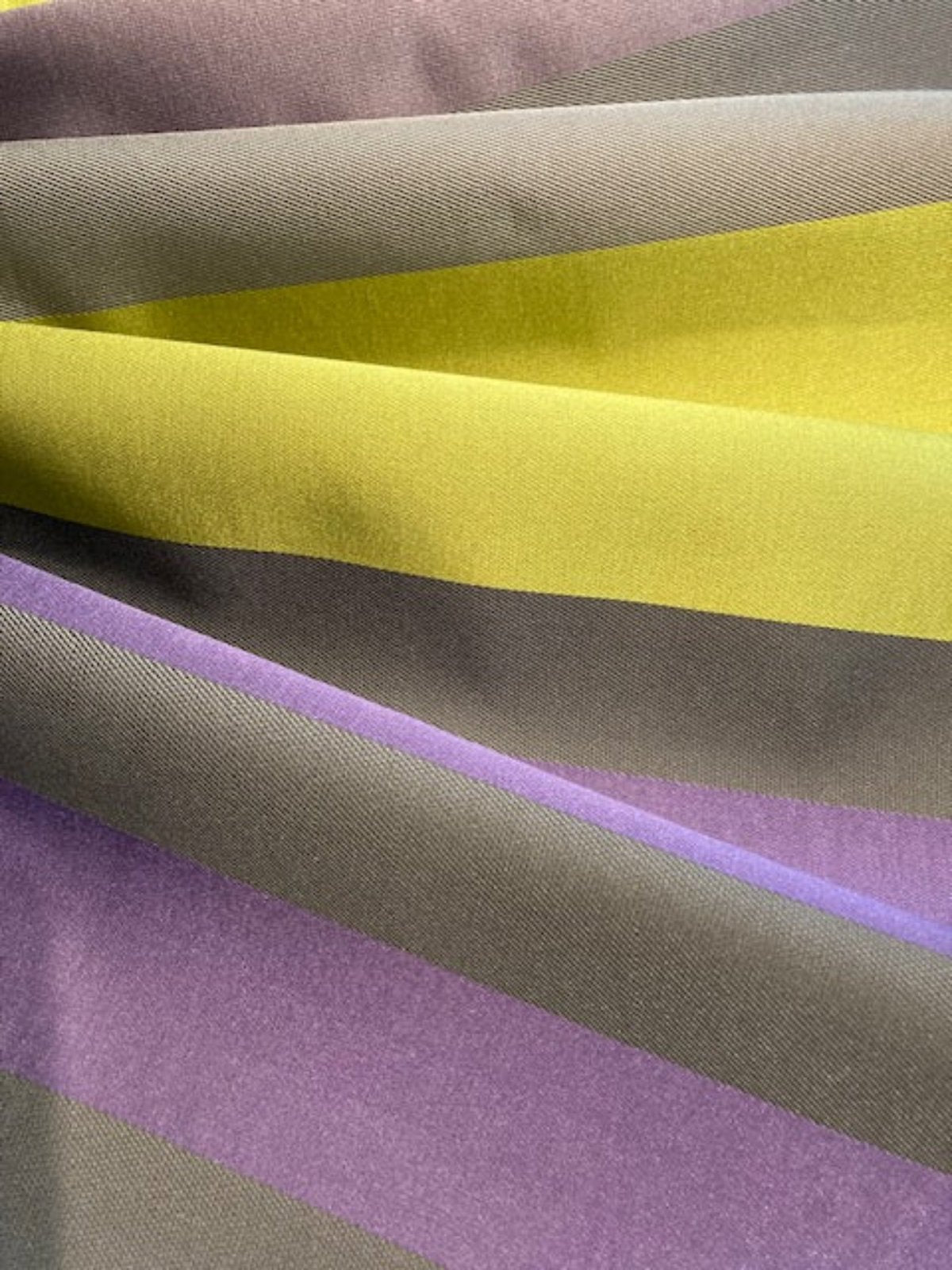 Lime, Purple & Lilac Satin Silk Mix Stripe Fabric