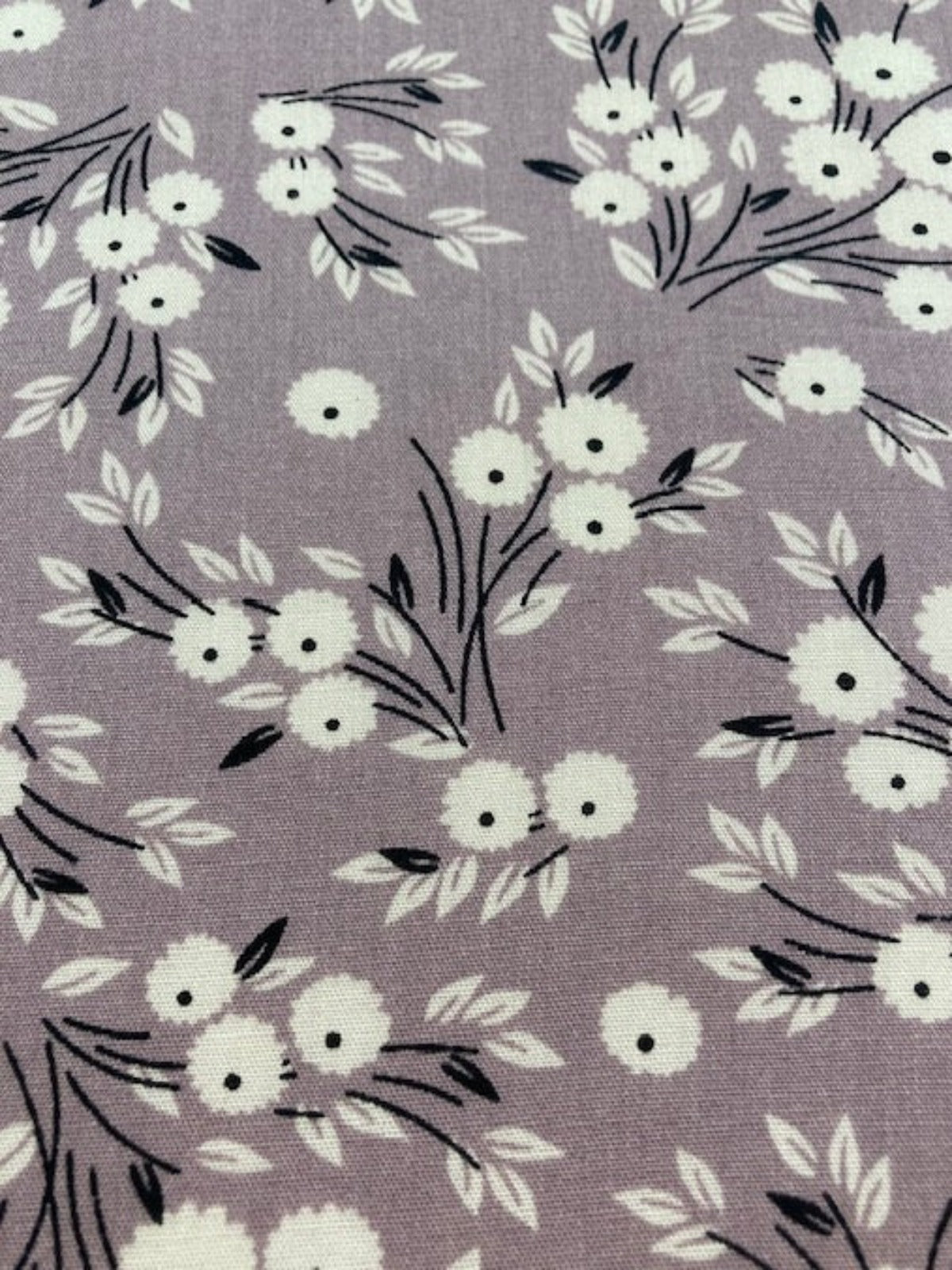 Flowers on Mauve Viscose – Soft Floral Dress Fabric