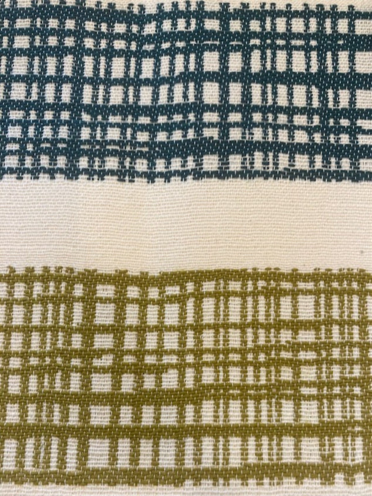 Grey, Lime, Blue & Teal Basket Weave Stripe Cotton Fabric – Fire Retardant