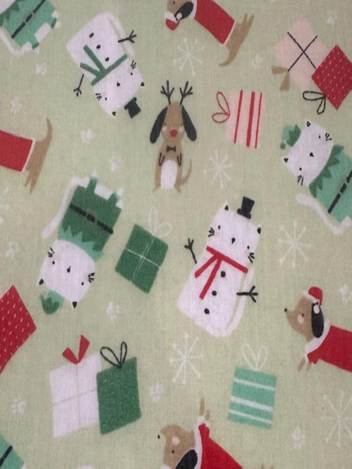 Christmas Cats & Dogs on Mint Poly/Cotton