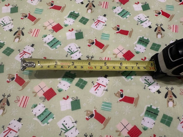 Christmas Cats & Dogs on Mint Poly/Cotton