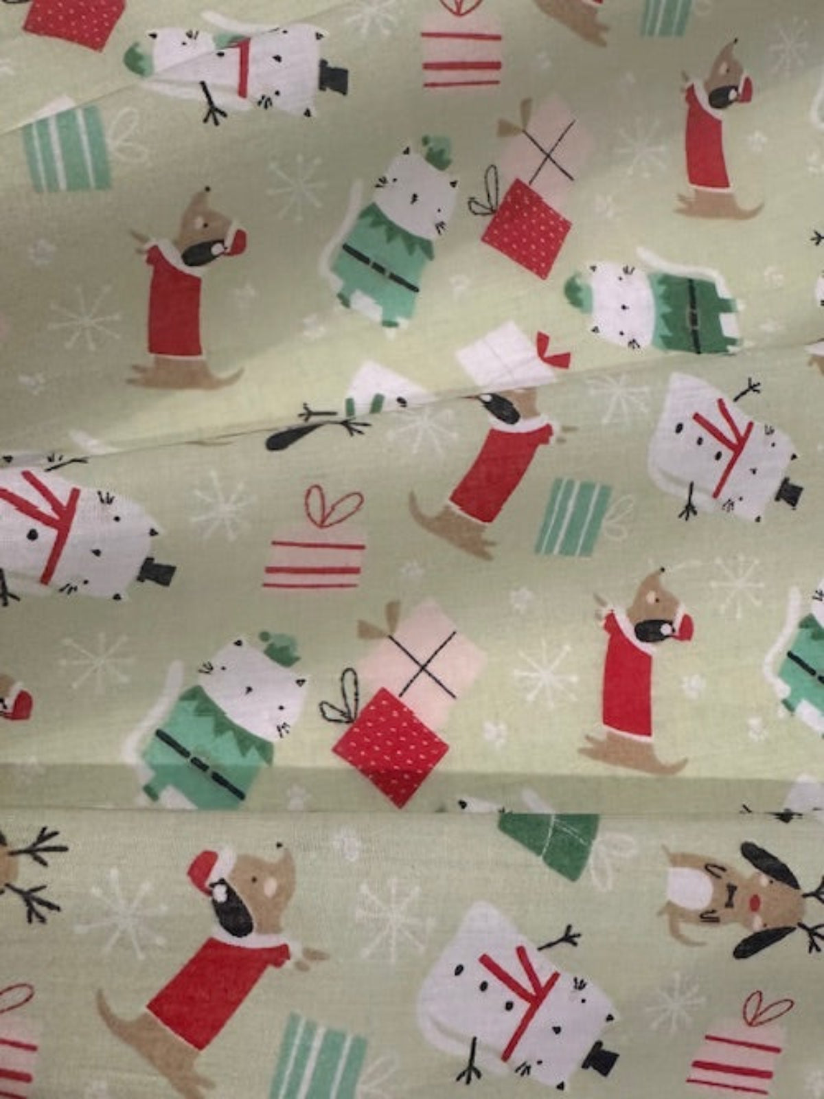 Christmas Cats & Dogs on Mint Poly/Cotton