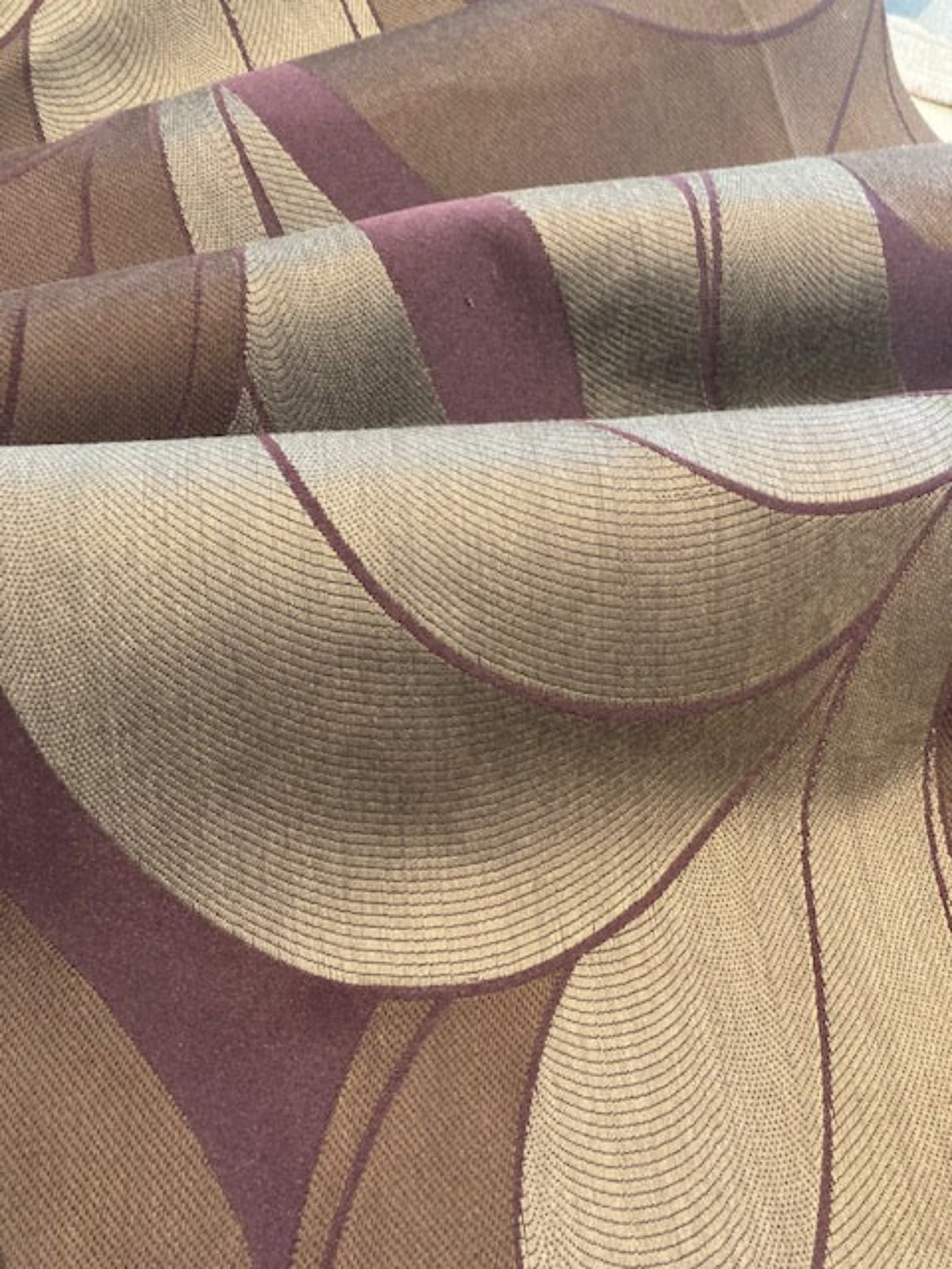 Mulberry /Brown Abstract Swirl Damask with Fire Retardant Finish