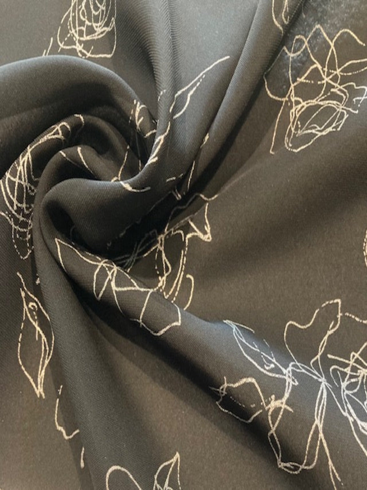 Sketchy Multi Rose on Black Crepe De Chine