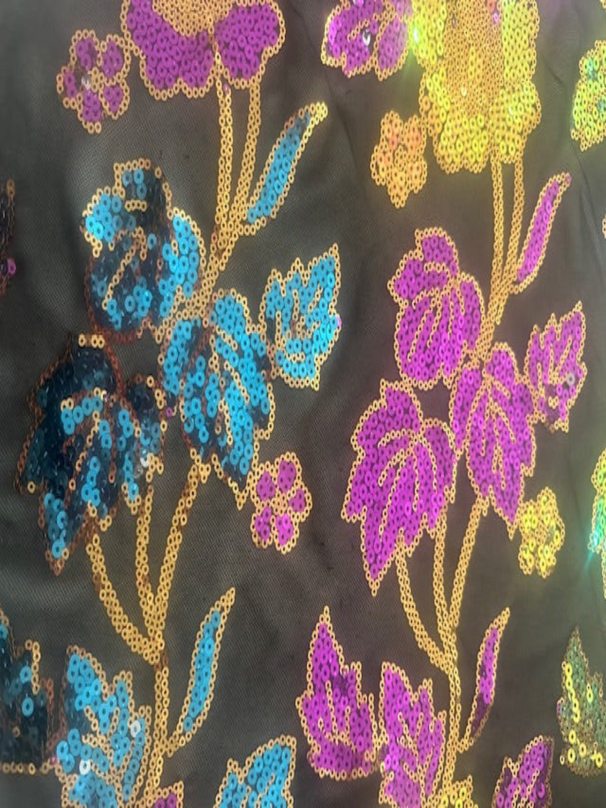 Multi Coloured Flower Design Sequin on Black Mesh