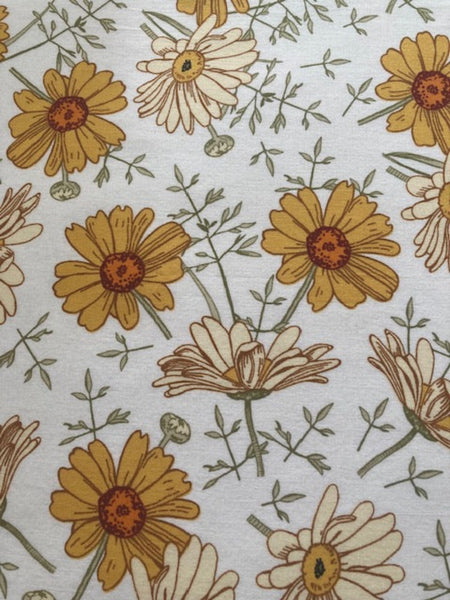 Mustard Floral on White Cotton Lawn