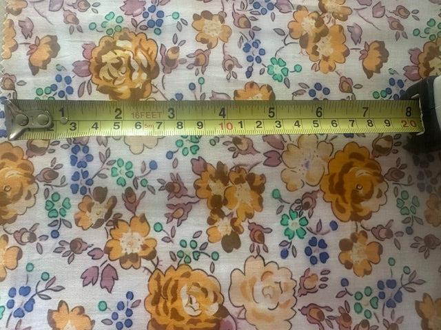 Mustard/Mauve Floral with Green/Blue Highlights on Cotton Lawn