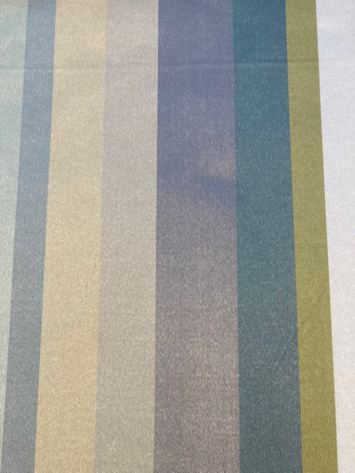 Green & Grey Printed Stripe on Silk/Cotton Satin. Stripes Run along the Fabric