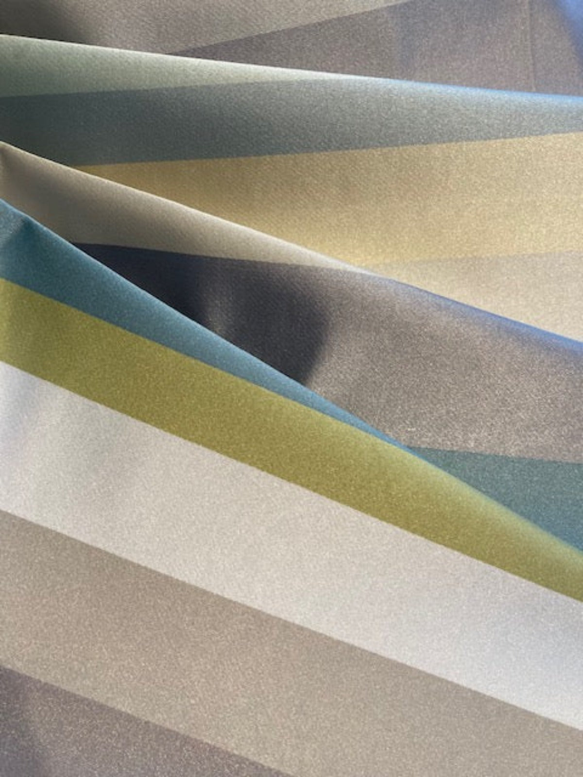 Green & Grey Printed Stripe Silk/Cotton Satin