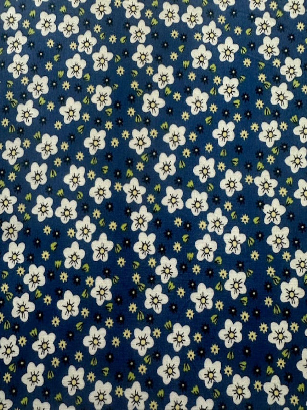 White Small Floral on Royal Cotton Poplin
