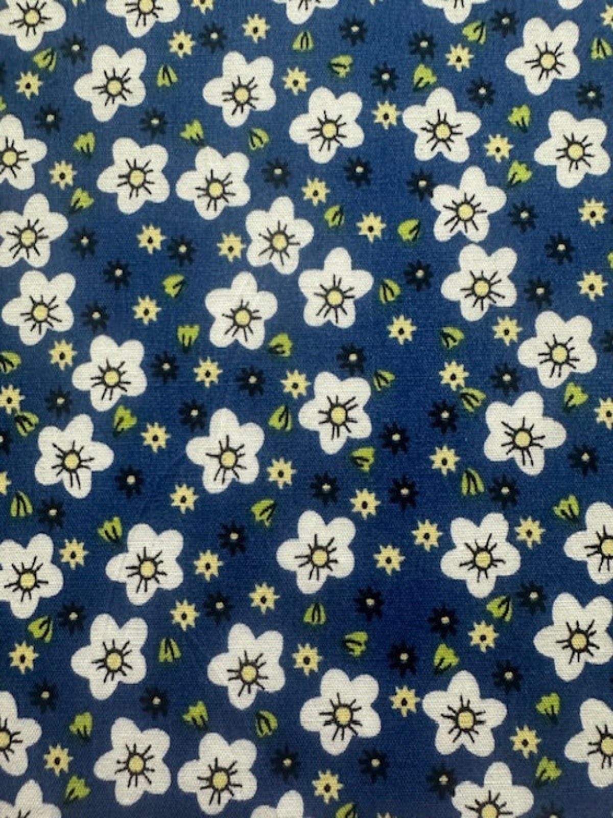 White Small Floral on Royal Cotton Poplin