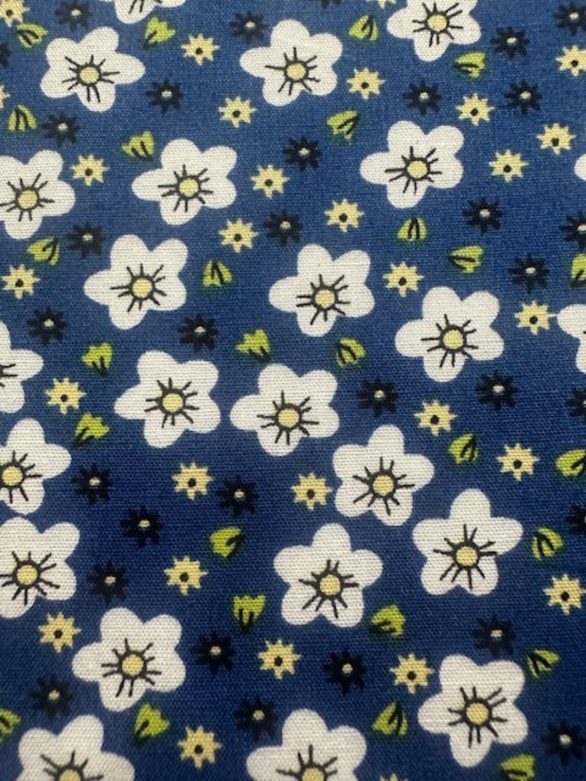 White Small Floral on Royal Cotton Poplin