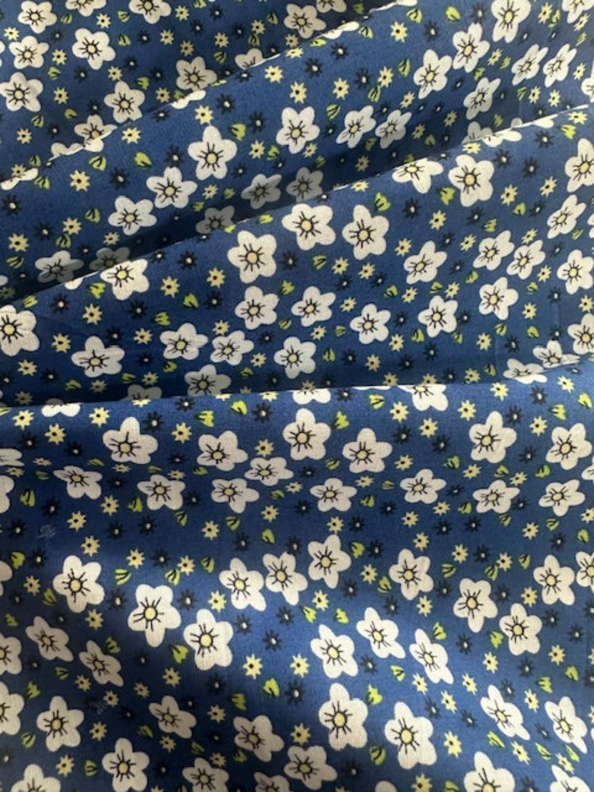 White Small Floral on Royal Cotton Poplin