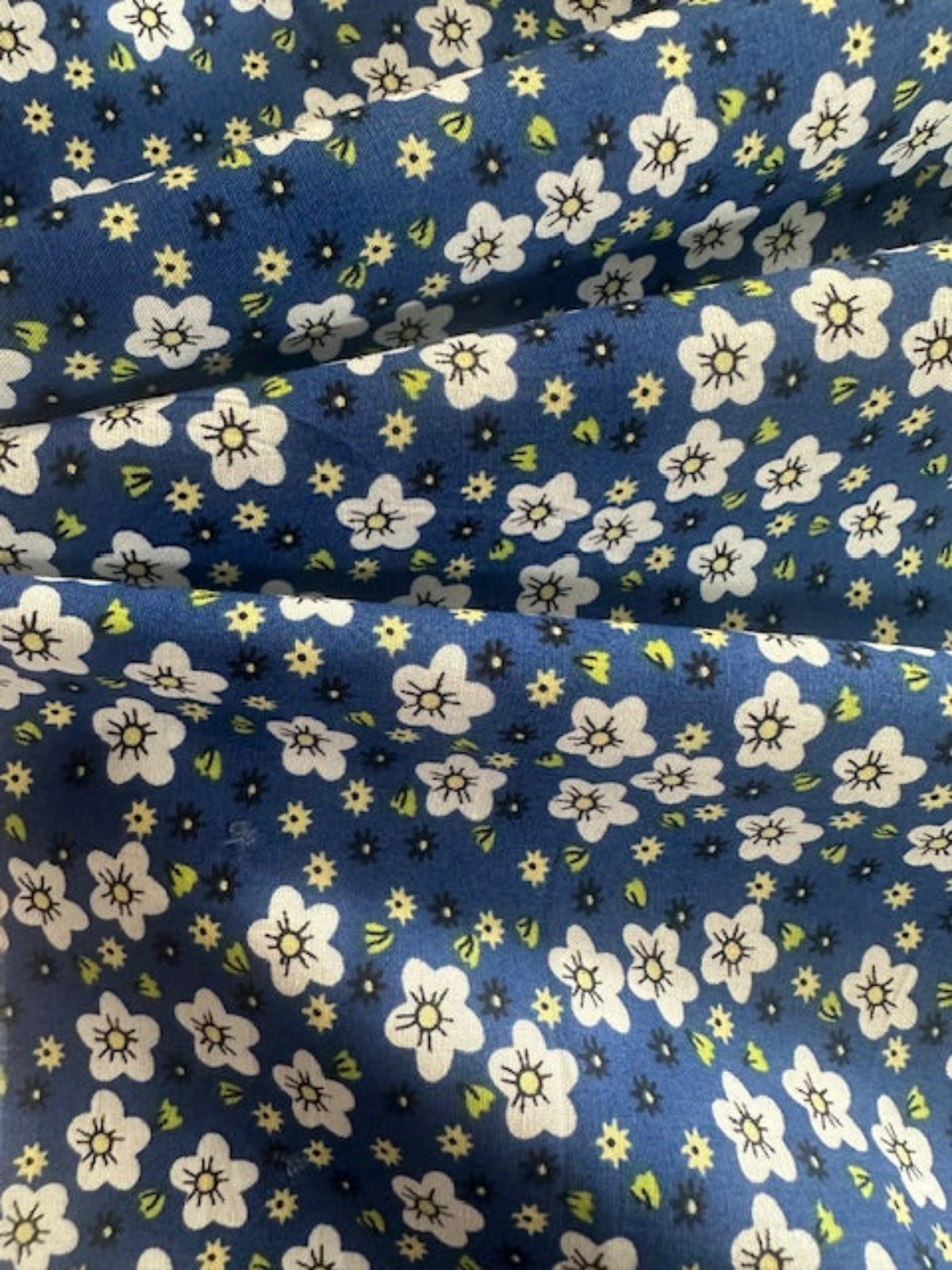 White Small Floral on Royal Cotton Poplin