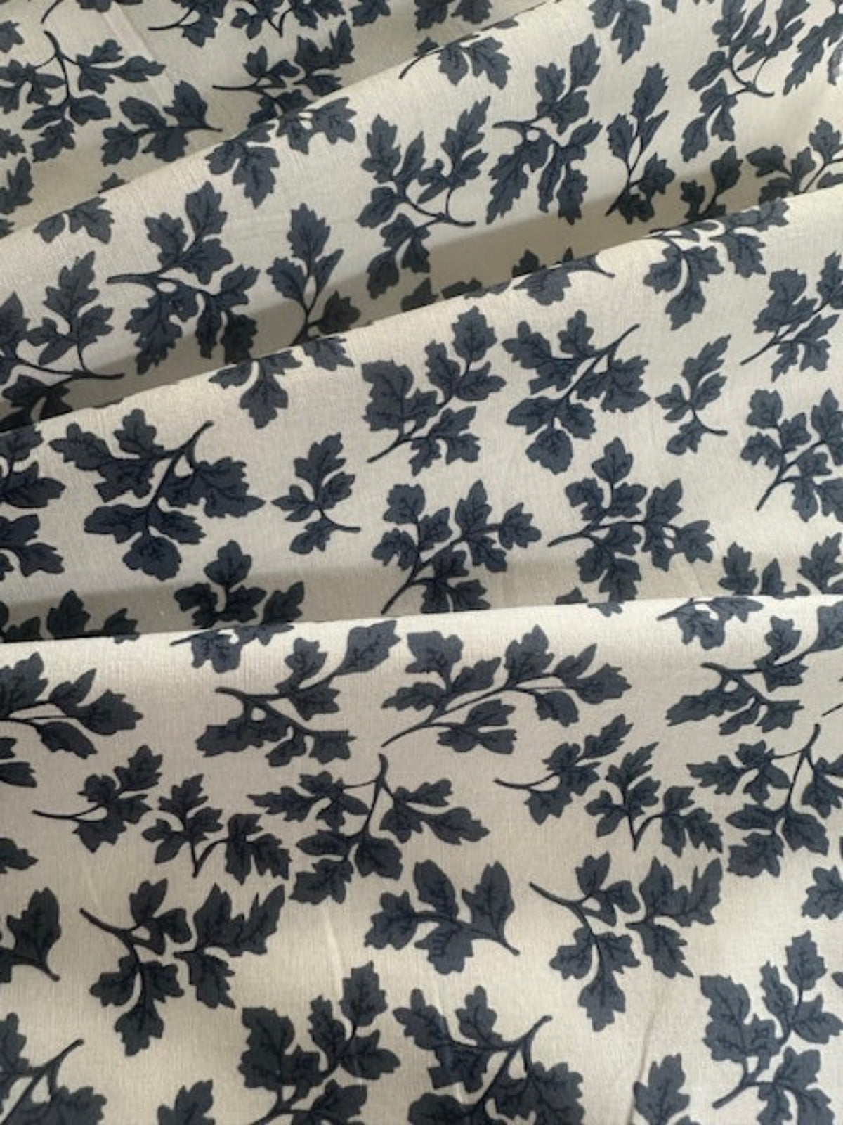 Navy Leaf Print on Cotton Poplin