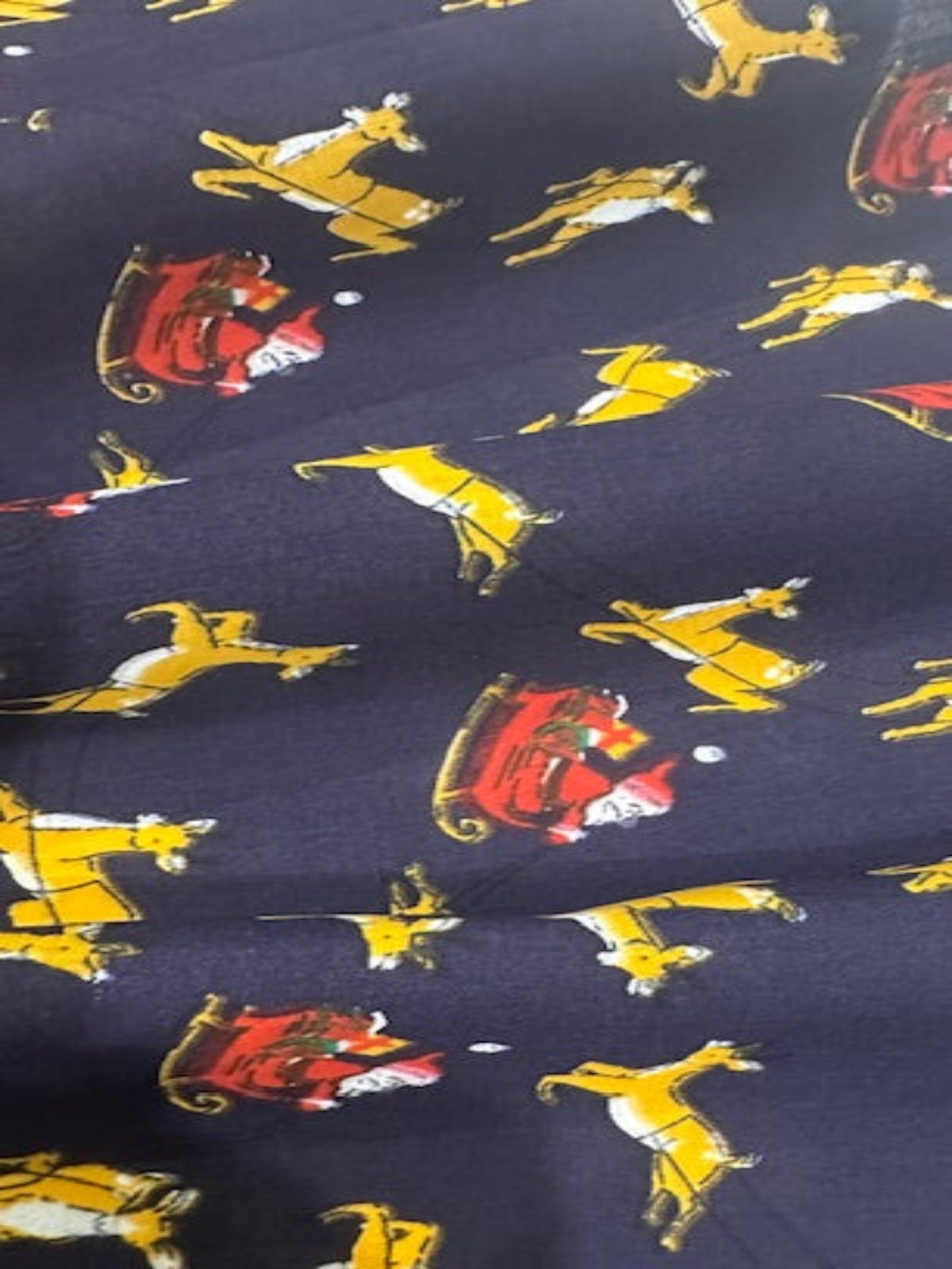 Santa Sleigh & Reindeer on Navy Poly/Cotton