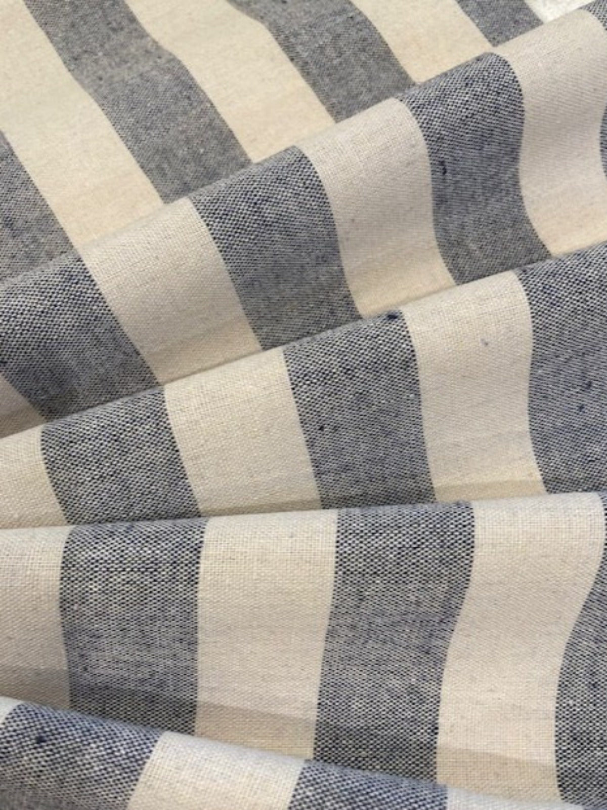 Navy & Cream 2.5 cm Woven Stripe Fabric