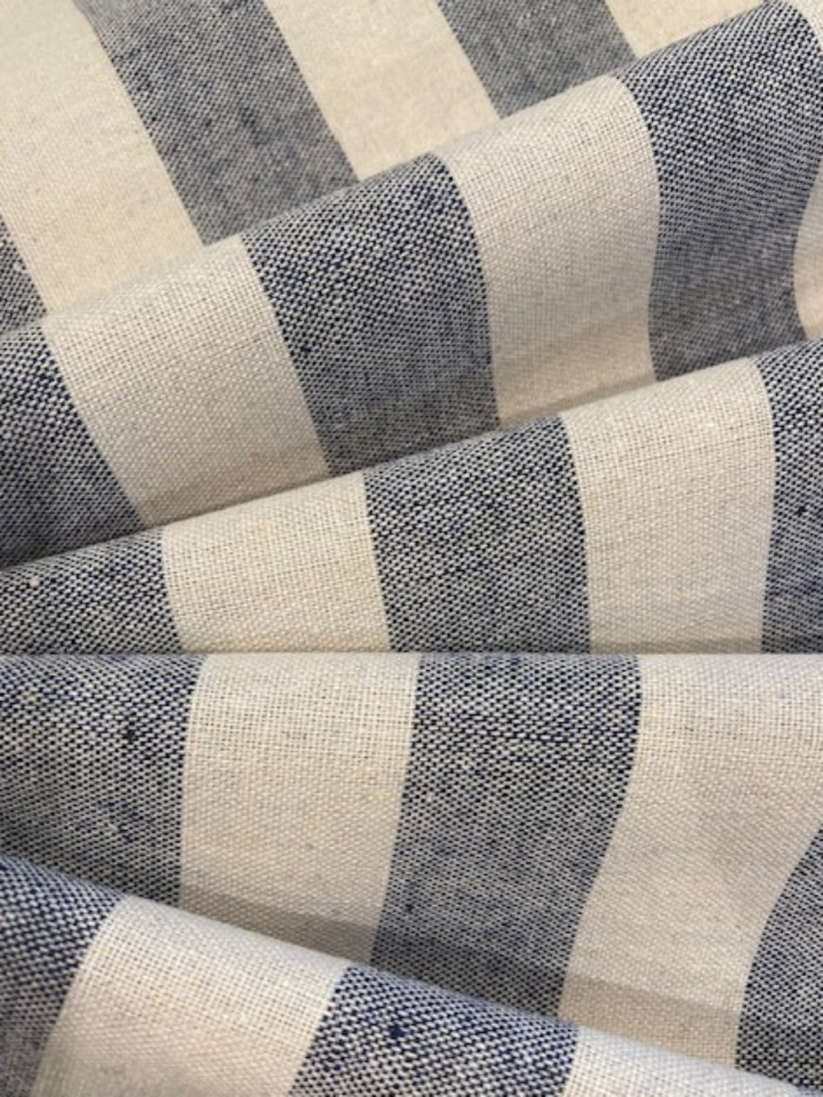 Navy & Cream 2.5 cm Woven Stripe Fabric