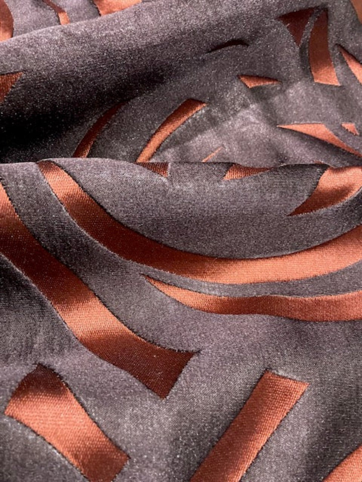 Red/Dark Amethyst Graphic Spiral “Harlequin – Vortex” – Bold Furnishing Fabric