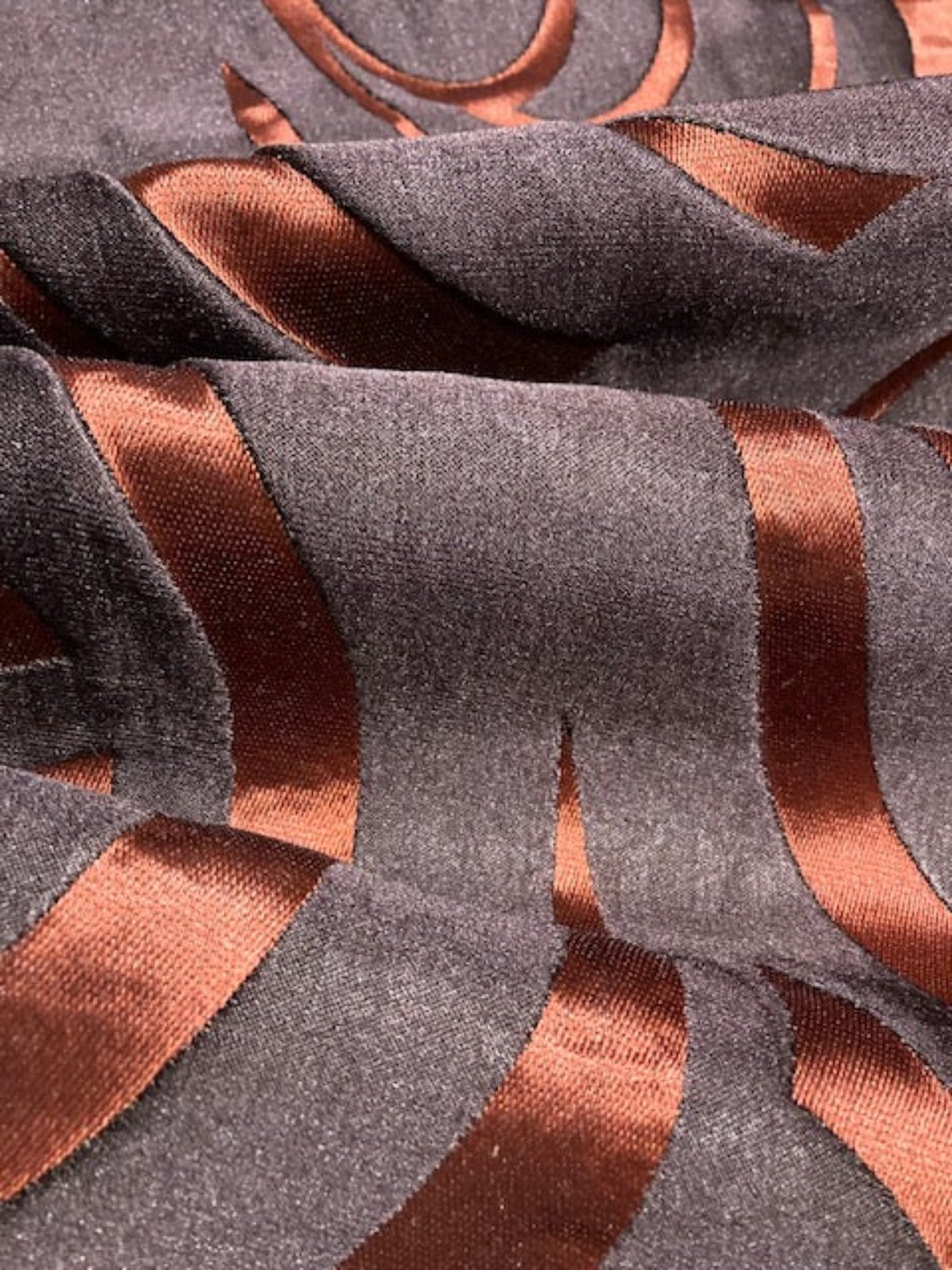 Red/Dark Amethyst Graphic Spiral “Harlequin – Vortex” – Bold Furnishing Fabric