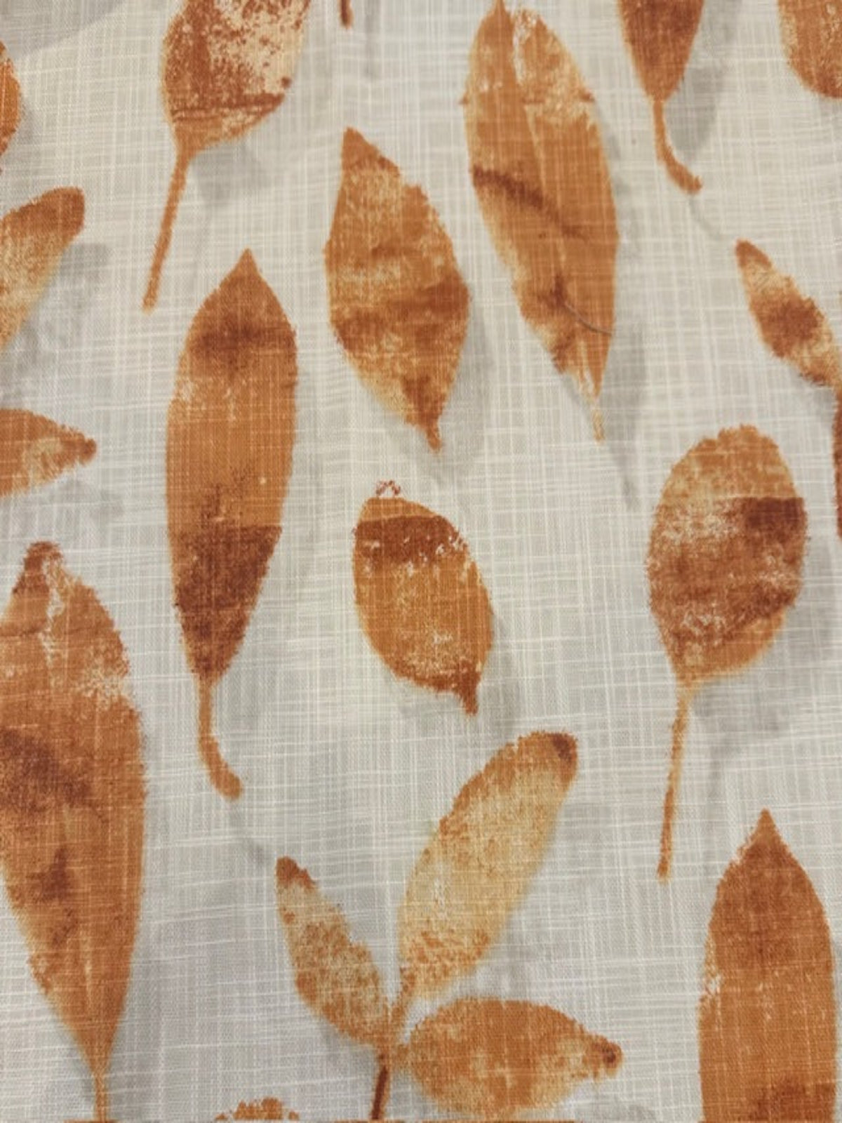 Burnt Orange Faded Leaves on Cream Linen Look Furnishing