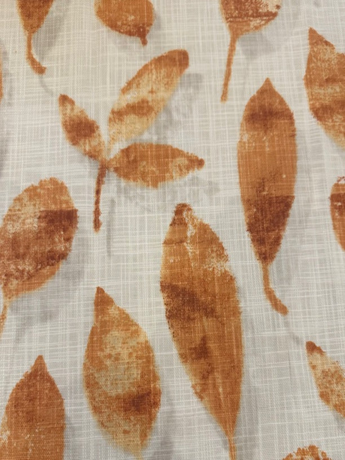 Burnt Orange Faded Leaves on Cream Linen Look Furnishing