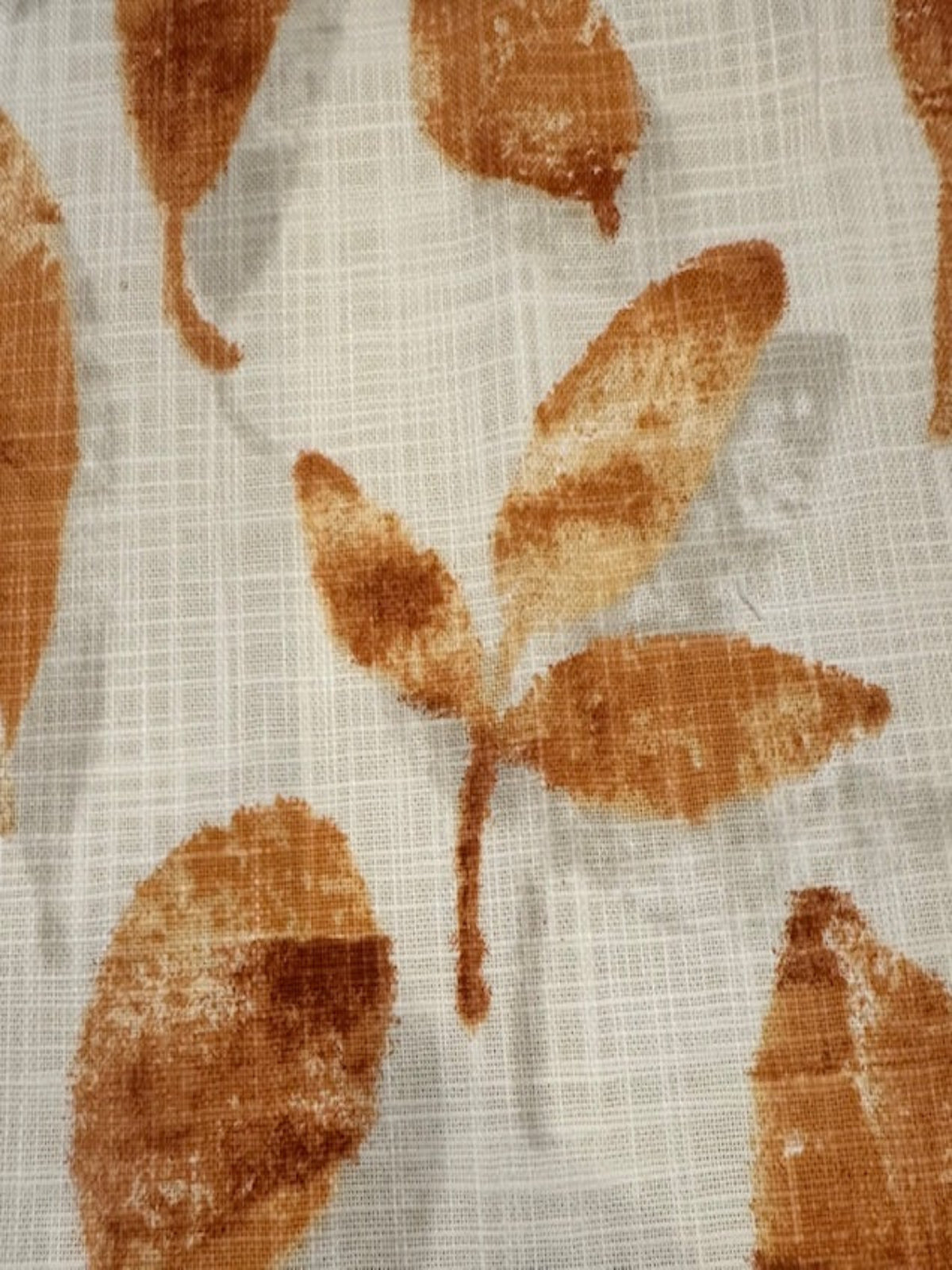 Burnt Orange Faded Leaves on Cream Linen Look Furnishing