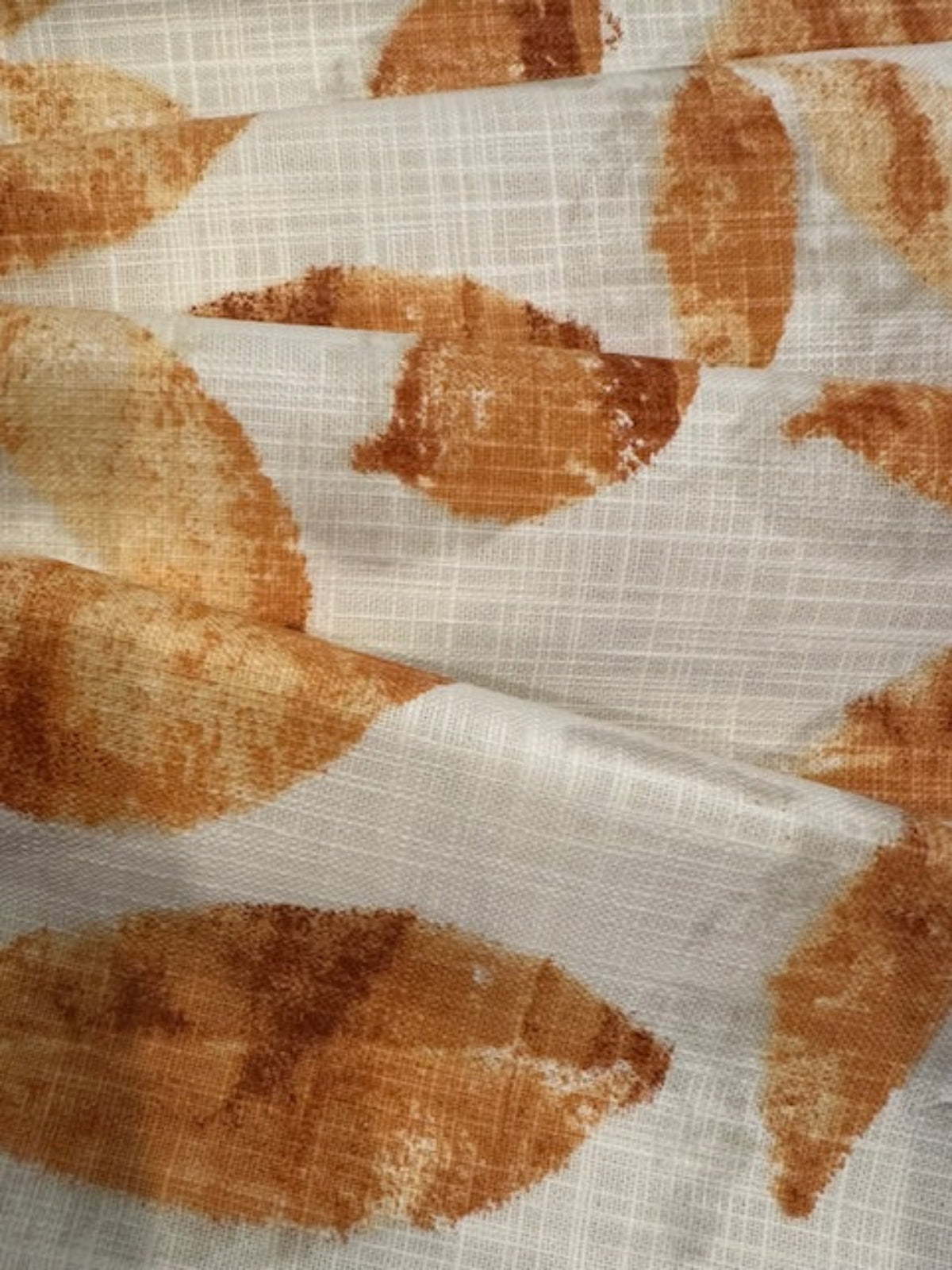 Burnt Orange Faded Leaves on Cream Linen Look Furnishing