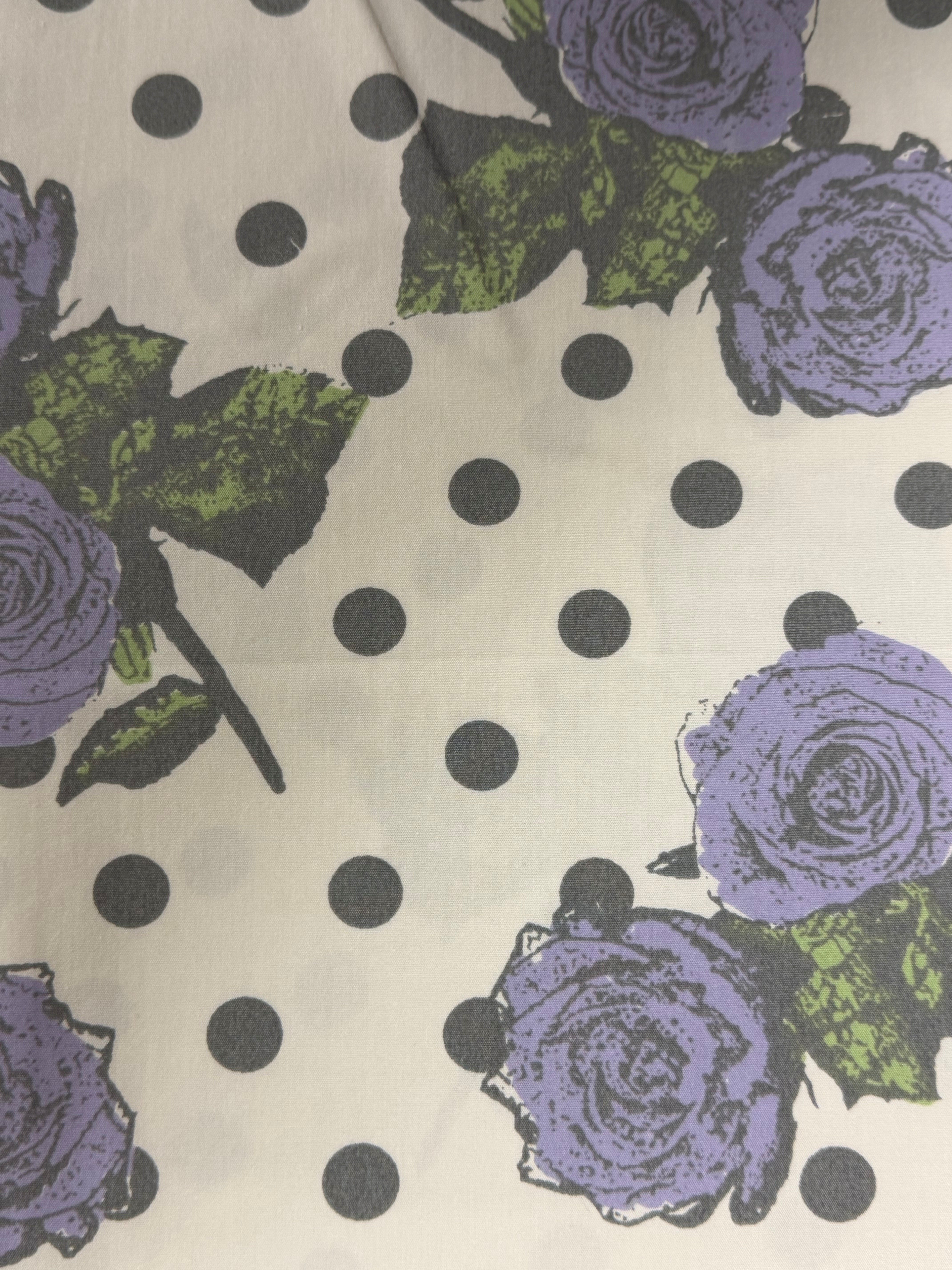 Ivory Cotton Fabric with Polka Dots & Floral Print – 163 cm Wide
